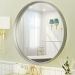 TETOTE Silver Round Mirror for Bathroom, 30 Inch Modern Circle Mirrors, Wall Mounted Brushed Metal Framed Entryway Decorative Farmhouse Vanity Mirror