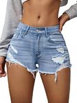 GORGLITTER Women's High Waist Ripped Raw Trim Denim Shorts Stretch Summer Casual Straight Leg Jean Shorts Light Blue M