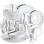 VEWEET 'Fiona' 40-Piece Dinner Set Ivory White Black Lines Porcelain Combination Sets with 8 * Egg Cup, 8 * Mug, 8 * Bowl, 8 * Dessert Plate, 8 * Dinner Plate, Service for 6