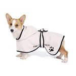Personalized Dog Bathrobe Towel with Name and Paw - Super Absorbent Microfiber Dog Robes for After Bath - Dog Bath Robe for Small Dogs - Custom White Pet Bathrobe for Dogs