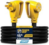 Camco Power Grip 50-Amp Camper/RV Extension Cord | Features Power Grip Handles, Copper 6/3 + 8/1-Gauge Wires, and Rated for 125/250 volts/12,500 watts | 15-foot (55194)