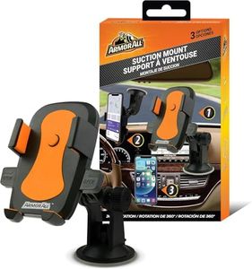 Armor All Phone Mount for Cars, 3-in-1 Phone Holder, Suction Dashboard, Windshield, & Vent Mount, 360° Rotation, Fits iPhone Max, Android, and All Smartphones, 3.5” inch Grip, Quick Release Button
