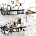 IMURZ Shower Caddy, No Drilling Adhesive Wall Mounted Shower Shelf with Soap Dish, Rustproof Shower Organizer Shelves Rack for Bathroom & Kitchen Storage 3-Pack, Black