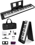 Finger Dance 61 Key Folding Piano Keyboard, Upgrand Imitation Wood Texture Keyboard Portable Piano, Bluetooth & MIDI, Foldable Keyboard Piano for Beginner - Deep Black