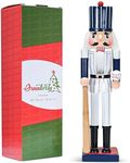 Ornativity Christmas Baseball Player Nutcracker - Baseball Player Figure with White Pin Stripe Uniform and Bat Xmas Sports Holiday Decor Nutcracker 15"