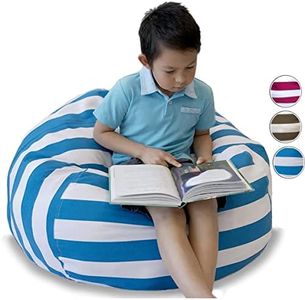 À Mes Petits Kids Bean Bag Cover, Soft Toy Storage, Stuffed Animal Storage, Extra Large Bean Bag Chair - Fill w/ 200L to 300L Bean Bag Filling, Stuffed Toy Storage Organiser (Round Blue & White)