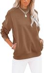 TICTICMIMI Women's Casual Long Sleeve Color Block/Solid Tops Crewneck Sweatshirts Cute Loose Fit Pullover with Pockets, C- Coffee Brown, Large