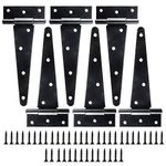 Yaegoo 6PCS T Strap Heavy Duty Shed Door Hinges, Barn Door Gate T Hinges Black Wrought Hardware Iron Rustproof with Mounting Screws (8 inch)