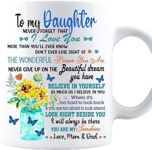 Daughter Gifts, Beautiful Butterfly and Sunflower from Mom or Dad - Custom name Coffee Mug for Daughter on Christmas, Mothers day, Birthday, Wedding, Graduation, Valentines