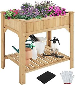 Yaheetech Huerto Urbano 91,5 x 62 x 92,5 cm con 8 Compartimentos de Cultivos Mesa de Cultivo de Madera con Guantes para Jardín Terraza Balcón Hogar Dos Niveles Marrón Claro