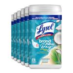 Lysol Disinfecting Wipes, Coconut and Sea Minerals, Thick Strong Wipe, Kills 99.99% of Viruses & Bacteria, Bulk Pack of 6, 450 Count (6 x 75 count)