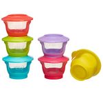 Vital Baby Nourish Store & Wean Pots - Storage Pots with Soft Bases & Sides - Stackable - Leakproof lids - Bright Colours - BPA, Phthalate & Latex Free - Ideal for Weaning & Snacks - 6pk 2oz / 60ml