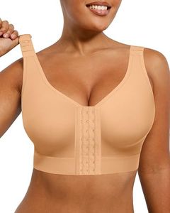 SHAPELLX Front Closure Post Surgery Compression Bras for Women Mastectomy Bra with Adjustable Straps Wirefree Brown