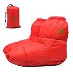 RANDDER Down Booties Warm Socks for Men & Women - Ultralight Sleeping Sock for Camp, Backpacking - Soft & Cozy Camping Sleeping Bag Tent Down Slippers Foot Warmer(Red/Large)