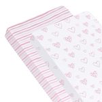 SPRINGSPIRIT Cot Bed Fitted Sheets(140x70cm) 2 Pack, 100% Cotton Jersey Sheets for Standard Cot Mattress, Ultra Soft and Breathable Toddler & Baby Bed Sheets, Pink Hearts & Stripes for Little Girl