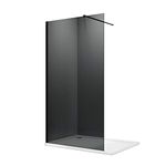 ELEGANT Walk in Shower Enclosure 8mm Dark Grey Easy Clean Safety Glass Shower Cubicles Wet Room Shower Screen Bath Screen 700mm