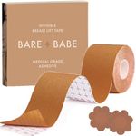 Bare Babe Boob Tape, Boobtape for Breast Lift | Includes Nipple Covers | Body Tape for Push up & Shape (Caramel, Regular 2in)