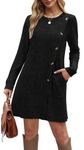 Aokosor Jumper Dress Women Dresses for Women UK Elegant Button Front Slit Tunic Dresses with Pockets Jumper Dress Black Size 6-8