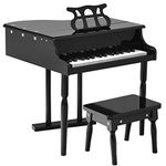 Goplus 30-Key Classical Kids Piano, Mini Grand Piano Wooden Learn-to-Play Musical Instrument Toy with Bench, Piano Lid, Music Rack, Gift for Boys Girls Aged 2+ Baby Tollder(3 Straight Leg-Black)