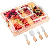 CAWIU Charcuterie Board with Lid and Handle - Portable Travel Design Bamboo Cheese Board Set with 4 Cheese Tools, Gift for Housewarming, Weddings, Picnics(6 Compartments, White)