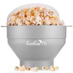EcoEarth Microwave Popcorn Maker, Collapsible Food-Grade Silicone Popcorn Popper Bowl w/Lid, Hot Air Popper at Home for Family Movie Nights & Quick Cravings, BPA-Free & Dishwasher Safe, Earl Grey