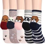 Jeasona 5 Pairs Womens Dog Socks Cotton Dog Gifts for Dog Lovers Cute Animals Dog Gifts for Women (Dog)