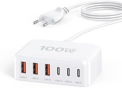 Chargeur Rapide USB C 100 W 6 Ports Chargeur Multiple avec Station de Charge d'alimentation USB C et USB A pour iPhone 15 14 13 12 11 Pro Max XS XR Samsung Galaxy S24 S23 S22 S21 iPad - Blanc