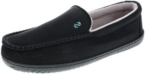 IZOD Men's Slipper Moccasin Classic House Shoe, Winter Warm Slippers with Memory Foam, Indoor Outdoor,Size 9-10, Solid Black