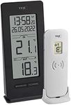 TFA Dostmann 30.3072.01.90 Radio Thermometer Indoor/Outdoor with Radio-Controlled Clock and Date, Max. Min. Function, Wireless, Black