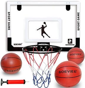 SOEVIEE Large Indoor Basketball Hoop for Kids & Adult 23 X 16 Inch Board with 3 Balls and 2 Nylon net Over The Door & Wall Mount Basketball with Complete Accessories Perfect Christmas & Birthday Gifts