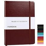 FOROXIN Lined Journal Notebook Brown Leather for Women Men 8.3 x 5.7 Large College Ruled 192 Pages 80gsm Hardcover Notebooks Work Home School with Elastic Band Closure and Ribbon Bookmark