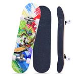 TOUTSEUL Skateboards for Beginners Kids Boys Girls Teens and Adults, 31 Inch Complete Standard Skateboards with 7-Layer Maple Double Kick Deck Unicorn and Skull Design (Green Dinasour)