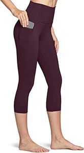 TSLA Women's Capri Yoga Pants, Workout Running Tights, 4-Way Stretch Leggings with Side Pocket FAC34-DPM Small