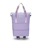 Hunavi Rolling Duffle Bag with Wheels, Expandable Foldable Duffle Bag with Wheels and Handle for Travel, Rolling Luggage Bag Carry on Duffel Bag, Wheeled Travel Dufflel Bag (Lilac Textured)