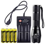 VISVIC Bright Flashlight, 2 Slot Universal Battery Charger, with 4 Rechargeable 18650 Top Button 3.7v Lithium Batteries, 18650, 26650, 18500, 16650 Rechargeable Batteries (AA AAA Battery Charger)