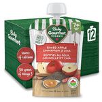 Baby Gourmet Organic Fruit & Veggie PLUS Puree Baby Food Pouches, Baked Apple Cinnamon & Chia - No Added Sugar Or Salt, Non GMO, No Fillers, Gluten Free, Peanut Free - (128ml), 12 Pouches, Red