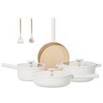 JEETEE Pots and Pans Set Nonstick, 14 Pcs Beige Ceramic Cookware Sets, Healthy & Non-Toxic Cooking Set with Easily Rotate Remove Handle, Oven Safe, PFOA/PFOS Free, (Induction, Gas, Ceramic, Electric)