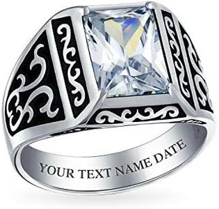 Bling Jewelry Personalizza L'Anello Di Fidanzamento In Zircone Cubico Taglio Smeraldo Aaa CZ Per Uomo In Due Toni Ossidati .925 Argento Fatto A Mano In Turchia Inciso Su Misura