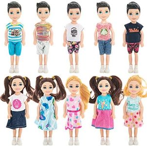 ONEST 10 Sets 5 Inch Dolls Mini Dolls Include 5 Pieces Boy Dolls, 5 Pieces Girl Dolls, 10 Sets Handmade Doll Clothes, 10 Pairs of Doll Shoes