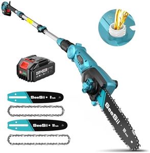 Seesii 8&10 Zoll Hochentaster mit 4000mAh Akku, Teleskop Kettensäge mit Verlängerungsstange und Gurt, Arbeitshöhe bis zu 4,57 m, mit Automatischem Öler, Ideal für Garten und Astschnitt