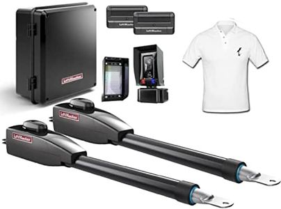 Liftmaster Dual Gate Opener Kit – Electric Swing Gate Opener w/ 2 Remotes, Battery Backup, Receiver, Photocell, Object Sensor and SMFE Installer Shirt - LA400PKGUL Electric Driveway Gate Opener