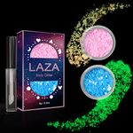 Laza Body Glitter, 2 Jars Chunky Glow in The Glitter Sequins with Glitter Glue Perfect for Women Eyeshadow Makeup Face Paint Festival Rave Outfits Hair Accessories Carnival Party Costumes - Pink