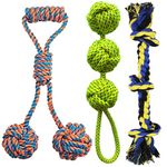 Dog Chew Tough Toys for Aggressive Chewers Large Breed, Heavy Duty Dental Rope Toys Kit for Medium Dogs, 3 Knots Indestructible Dog Toys, Cotton Puppy Teething Chew Toy - Color May Vary (Pack of 1)