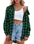 Zeagoo Womens Tartan Plaid Flannel Shirts Roll up Sleeve Casual Boyfriend Button Down Gingham Checkered ShirtGreenSmall