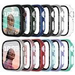 Fullife 12-Pack Screen Protector for Apple Watch 40mm Series 6/5/4/SE with Tempered Glass Case,Hard Ultra-Thin PC Full Coverage Overall Shockproof Bumper Compatible with iWatch 40mm Covers,12 Colors