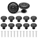 YSDMY 12 Pcs Round Cabinet Door Knobs,30mm Flower Pattern Cupboard Handle,Drawer Knobs with Screws,Mushroom Drawer Pull Handle for Cupboard Drawer Wardrobe Handles