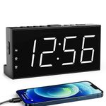 Digital Clock,Dual Alarm Clock for Bedrooms,7.5''LED Screen,5 Dimmer,5 Adjustable Volume, Phone Charger,9-Min Snooze,Memory Function,12/24H&DST, Plug in Large Display Alarm Clock Battery Backup