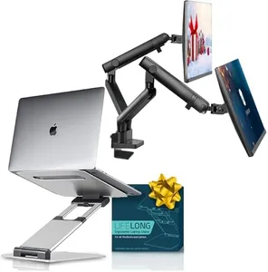 Laptop Stand For Desk, Adjustable Height Up To 20", Laptop Riser Portable Computer, Fits Laptops 10 15 17 Inches with Dual Monitor Arm, Monitor Mount, Monitor Desk Mount up to 32 Inch Computer Screens