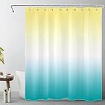 LB Ombre Shower Curtain Yellow Light Blue Gradient Color Shower Curtains for Bathroom Modern Simple Polyester Anti Mould Waterproof Short Stall Curtain Set with Hooks,47x68 inches