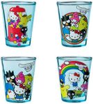 Silver Buffalo Sanrio Group Shot Set 4-Pack Mini Glass Set, 1.5 Ounces